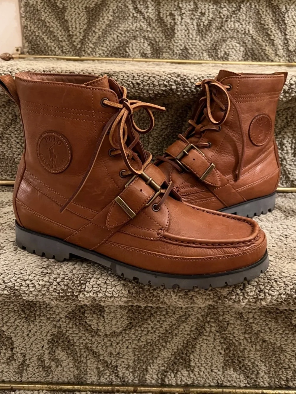 EUC Men's Polo Ralph Lauren Ranger Tumbled Brown Leather Boots US Size 11.5 M